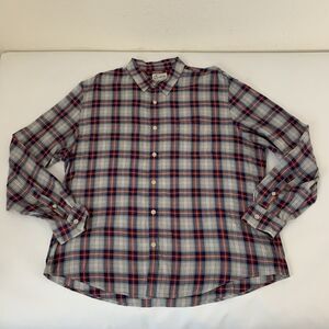 Lucky Brand Saturday Stretch Shirt Men XXL Gray Blue Red Plaid Button Preppy Dad